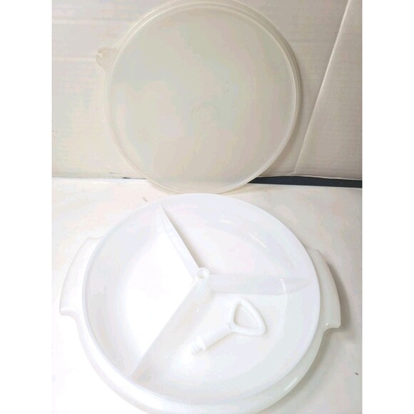 Vintage 3 Pc Tupperware Suzette Divided Relish Serving Tray 608-2 /229-4 White - Picture 3 of 6